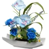 Artificial Potted Flowers, White Orchid, Decorated With Blue Roses, Leafy Greens, Includes White Base, Spring Collection, 15 Inches^National Tree Company Cheap