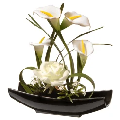 Artificial Potted Flowers, White Lilies And Roses, Includes White Base, Spring Collection, 11 Inches^National Tree Company Cheap