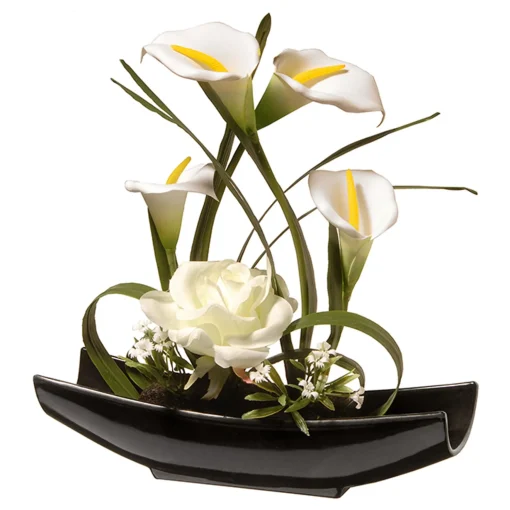 Artificial Potted Flowers, White Lilies And Roses, Includes White Base, Spring Collection, 11 Inches^National Tree Company Cheap