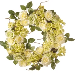 Artificial Hanging Wreath, Woven Branch Base, Decorated With Cream Rose Blooms, Branches, Leafy Greens, Spring Collection, 20 Inches^National Tree Company Sale