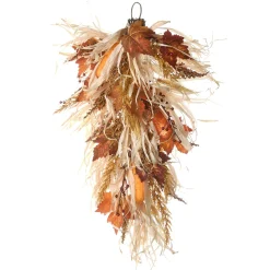 Online National Tree Company Artificial Autumn Teardrop, Decorated With Raffia Leaves, Corn Cobs, Berry Clusters, Autumn Collection, 30 Inches