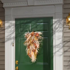 Online National Tree Company Artificial Autumn Teardrop, Decorated With Raffia Leaves, Corn Cobs, Berry Clusters, Autumn Collection, 30 Inches