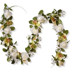 Artificial Hanging Garland, Vine Stem Base, Decorated With Roses, Lilies, Berry Clusters, Leafy Greens, Spring Collection, 6 Feet^National Tree Company New