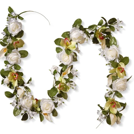 Artificial Hanging Garland, Vine Stem Base, Decorated With Roses, Lilies, Berry Clusters, Leafy Greens, Spring Collection, 6 Feet^National Tree Company New