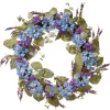 Artificial Hanging Wreath, Woven Branch Base, Decorated With Blue Hydrangea Blooms, Purple Flowers, Flowing Green Stems, Spring Collection, 32 Inches^National Tree Company Sale
