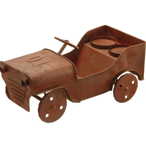 Car Candleholder Table Decoration, Metal Construction, Distressed Rust Paint, Holds 2 Tea Lights, Spring Collection, 14 Inches^National Tree Company Discount