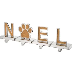 Sale National Tree Company Gold Sparkle Noel Christmas Stocking Holders, Gold And Silver With Paw Print, 4 Pieces, 5 In