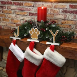 Fashion National Tree Company Gold Sparkle Joy Christmas Stocking Holders, Gold And Silver With Paw Print, 3 Pieces, 5 In