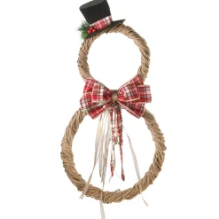 Hot National Tree Company Jute Snowman Holiday Christmas Wall Decor, Rustic, With Red Plaid Ribbons And Beaded Cords, 18 In