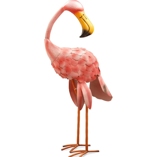 Metal Lawn Decoration, Resting Pink Flamingo, Ornate Metal Design, Spring Collection, 32 Inches^National Tree Company Store