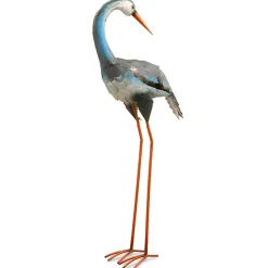 Metal Lawn Decoration, Resting Blue, Gray And White Crane, Ornate Metal Design, Spring Collection, 39 Inches^National Tree Company Best