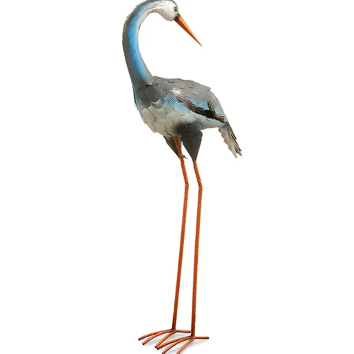 Metal Lawn Decoration, Resting Blue, Gray And White Crane, Ornate Metal Design, Spring Collection, 39 Inches^National Tree Company Best