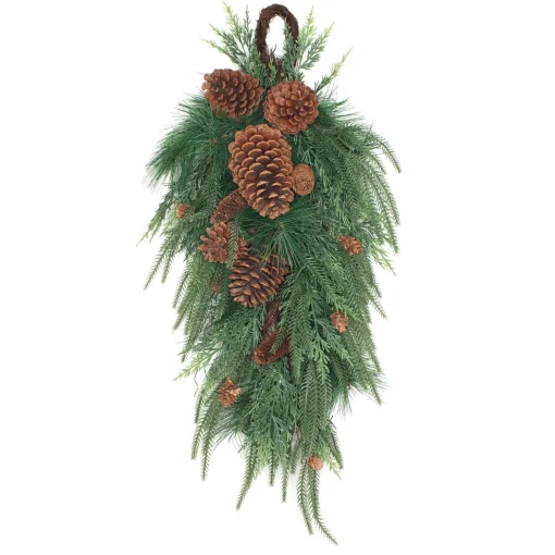 Best National Tree Company Mixed Pine Christmas Teardrop With Cypress Tips, Pinecones, 32 In