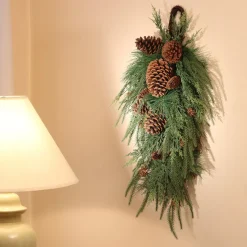 Best National Tree Company Mixed Pine Christmas Teardrop With Cypress Tips, Pinecones, 32 In