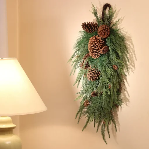 Best National Tree Company Mixed Pine Christmas Teardrop With Cypress Tips, Pinecones, 32 In