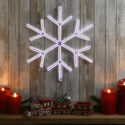 New National Tree Company Neon Styled Snow Flake Decoration, White Led Lights, Plug In, Christmas Collection, 16 Inches