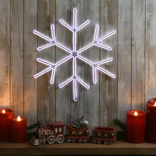 New National Tree Company Neon Styled Snow Flake Decoration, White Led Lights, Plug In, Christmas Collection, 16 Inches