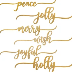 New National Tree Company 6-Piece Christmas Place Setting Message Decor, Curly Script Writing In Gold, 10 In