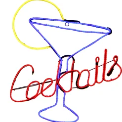 Pre-Lit Light Strip Cocktails Hanging Sign, Black, Decorated With Led Lights, Plug In, Spring Collection, 23 Inches^National Tree Company Online