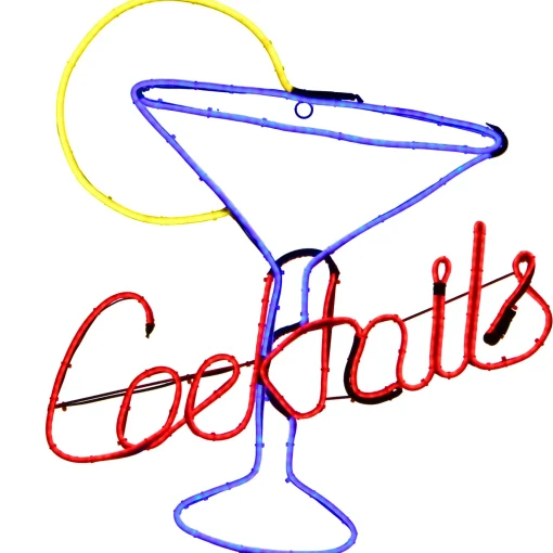 Pre-Lit Light Strip Cocktails Hanging Sign, Black, Decorated With Led Lights, Plug In, Spring Collection, 23 Inches^National Tree Company Online