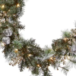 Clearance National Tree Company Pre-Lit Artificial Christmas Garland, Green, Pomegranate Pine, White Lights, Decorated With Ball Ornaments, Berry Clusters, Plug In, Christmas Collection, 9 Feet