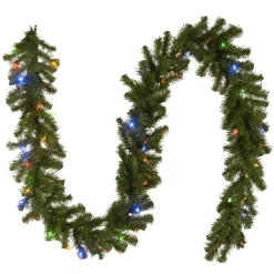 New National Tree Company Pre-Lit Artificial Christmas Garland, Green, North Valley Spruce, Dual Color Led Lights, Battery Operated, Christmas Collection, 9 Feet