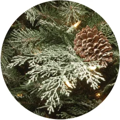 New National Tree Company Pre-Lit 'Feel Real' Artificial Christmas Garland, Green, Mountain Spruce, White Lights, Decorated With Pine Cones, Frosted Branches, Berry Clusters, Plug In, Christmas Collection, 9 Feet