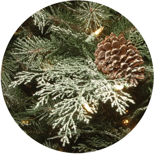 New National Tree Company Pre-Lit 'Feel Real' Artificial Christmas Garland, Green, Mountain Spruce, White Lights, Decorated With Pine Cones, Frosted Branches, Berry Clusters, Plug In, Christmas Collection, 9 Feet