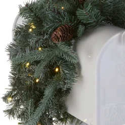 Fashion National Tree Company Pre-Lit Artificial Mailbox Swag Decoration, Green, Arctic Spruce, Led Lights, Decorated With Pine Cones, Christmas Collection, 3 Feet