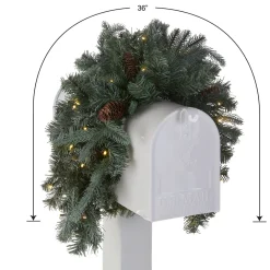 Fashion National Tree Company Pre-Lit Artificial Mailbox Swag Decoration, Green, Arctic Spruce, Led Lights, Decorated With Pine Cones, Christmas Collection, 3 Feet