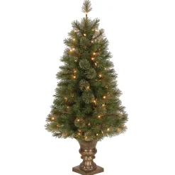 Pre-Lit Artificial Entrance Christmas Tree, Atlanta Spruce, Green, White Lights, Includes Metal Base, 4 Feet^National Tree Company Clearance