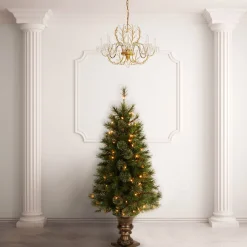 Pre-Lit Artificial Entrance Christmas Tree, Atlanta Spruce, Green, White Lights, Includes Metal Base, 4 Feet^National Tree Company Clearance