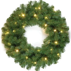 Best National Tree Company Pre-Lit Artificial Christmas Wreath, Green, North Valley Spruce, White Lights, Christmas Collection, 24 Inches