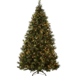 Shop National Tree Company Pre-Lit 'Feel Real' Artificial Full Christmas Tree, Green, Carolina Pine, Clear Lights, Flocked With Pine Cones, Includes Stand, 6.5 Feet