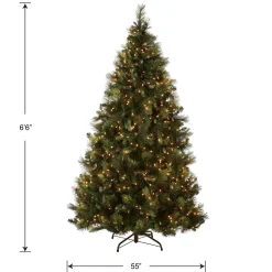 Shop National Tree Company Pre-Lit 'Feel Real' Artificial Full Christmas Tree, Green, Carolina Pine, Clear Lights, Flocked With Pine Cones, Includes Stand, 6.5 Feet