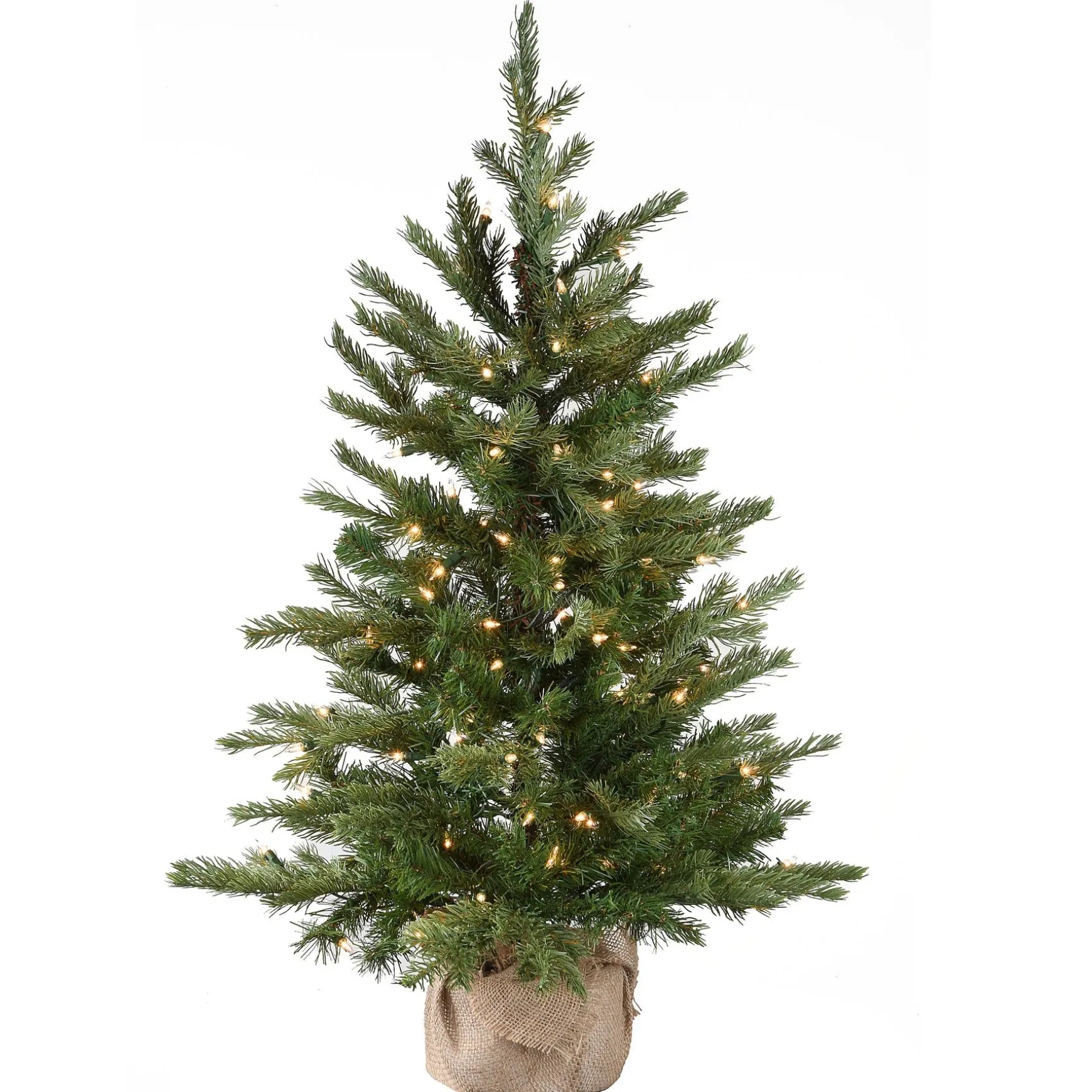 Best Sale National Tree Company Pre-Lit 'Feel Real' Artificial Mini Christmas Tree, Green, Nordic Spruce, White Lights, Includes Burlap Bag Base, 3 Feet