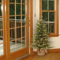 Best Sale National Tree Company Pre-Lit 'Feel Real' Artificial Mini Christmas Tree, Green, Nordic Spruce, White Lights, Includes Burlap Bag Base, 3 Feet