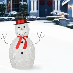 Fashion National Tree Company Pre Lit Sisal Snowman Decoration, Cool White Led Lights, Plug In, Christmas Collection, 36 Inches