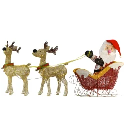 Fashion National Tree Company Pre Lit Santa And Reindeer Decoration, Includes Santa, Two Reindeer, Prestrung With 225 Warm White Led Lights, Battery Powered, Christmas Collection, 33 Inches
