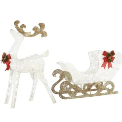 Best Sale National Tree Company Pre Lit Sisal Reindeer And Sleigh Decoration, Cool White Led Lights, Plug In, Christmas Collection, 48 Inches