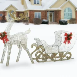 Best Sale National Tree Company Pre Lit Sisal Reindeer And Sleigh Decoration, Cool White Led Lights, Plug In, Christmas Collection, 48 Inches