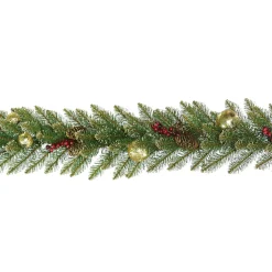 Online National Tree Company Pre-Lit Artificial Christmas Garland, Green, Dunhill Fir, Decorated With Pine Cones, Frosted Branches, Berry Clusters, Battery Operated, Christmas Collection, 9 Feet