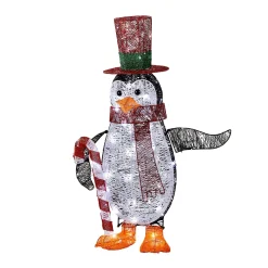 Store National Tree Company Prelit Led 36" Penguin With Red Top Hat And Candy Cane Decor