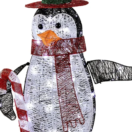 Store National Tree Company Prelit Led 36" Penguin With Red Top Hat And Candy Cane Decor