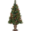 Pre-Lit Artificial Mini Christmas Tree, Green, Crestwood Spruce, White Lights, Decorated With Pine Cones, Berry Clusters, Frosted Branches, Includes Pot Base, 4 Feet^National Tree Company New