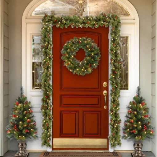 Pre-Lit Artificial Mini Christmas Tree, Green, Crestwood Spruce, White Lights, Decorated With Pine Cones, Berry Clusters, Frosted Branches, Includes Pot Base, 4 Feet^National Tree Company New