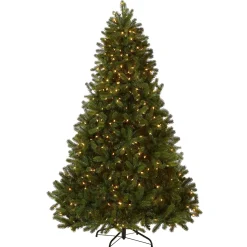 New National Tree Company Pre-Lit 'Feel Real' Artificial Full Downswept Christmas Tree, Green, Douglas Fir, Dual Color Led Lights, Includes Stand, 7.5 Feet
