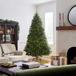 New National Tree Company Pre-Lit 'Feel Real' Artificial Full Downswept Christmas Tree, Green, Douglas Fir, Dual Color Led Lights, Includes Stand, 7.5 Feet