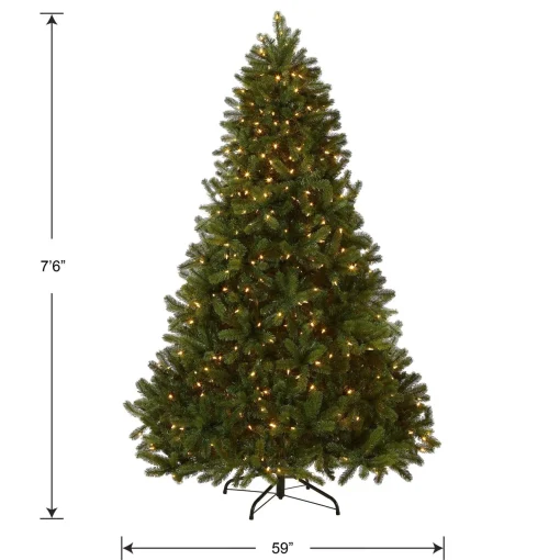New National Tree Company Pre-Lit 'Feel Real' Artificial Full Downswept Christmas Tree, Green, Douglas Fir, Dual Color Led Lights, Includes Stand, 7.5 Feet