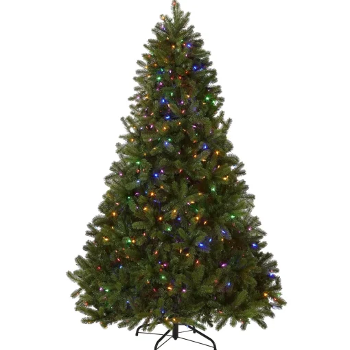 New National Tree Company Pre-Lit 'Feel Real' Artificial Full Downswept Christmas Tree, Green, Douglas Fir, Dual Color Led Lights, Includes Stand, 7.5 Feet